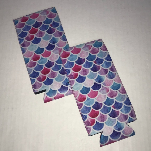 Mermaid Pattern Skinny Beer Koozie Set of Two BNIP - Picture 2 of 5